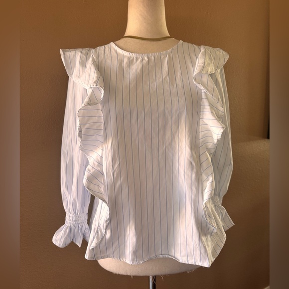White Ruffled Striper Women's Top - Picture 6 of 7
